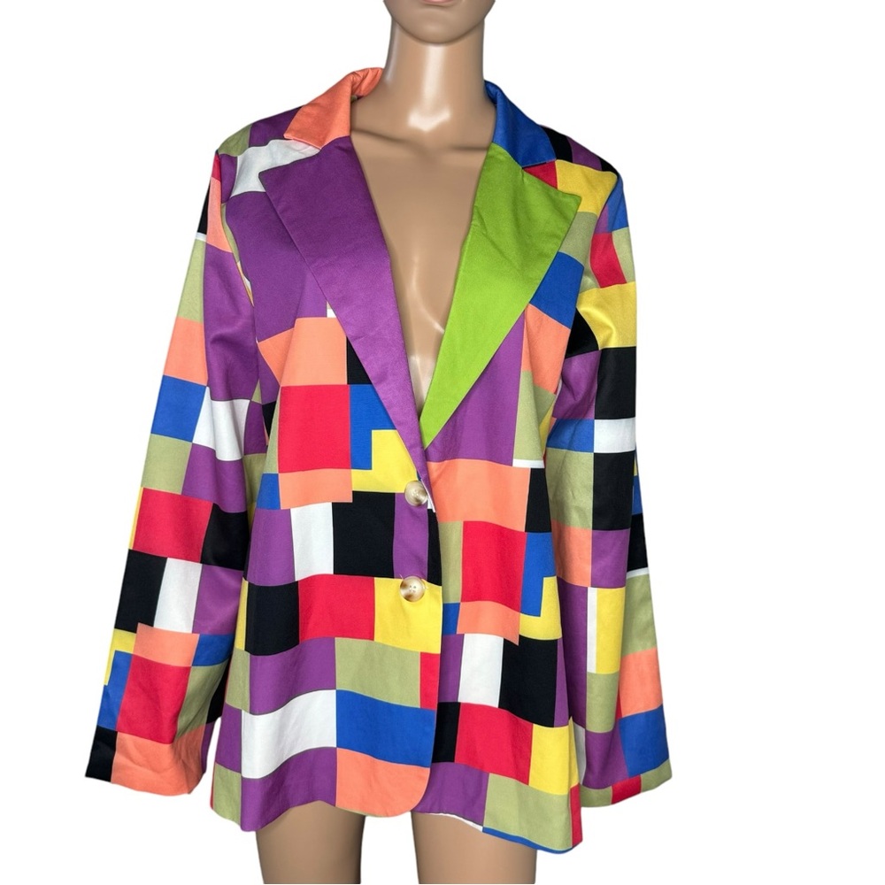 Multicolor Square Block Blazer Split